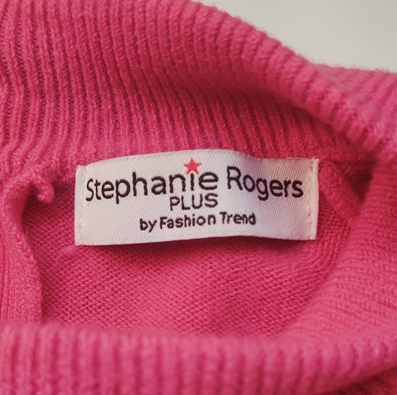 STEPHANIE ROGERS PLUS Bright Pink Mock Turtleneck Acrylic Sweater Size 1X - Picture 5 of 12